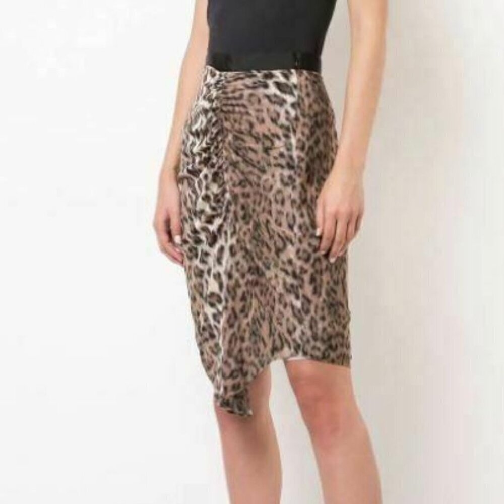 Joie Ruched Tulip Skirt 4 Leopard  Brown Short Asymmetrical Ruched Ornica Lined